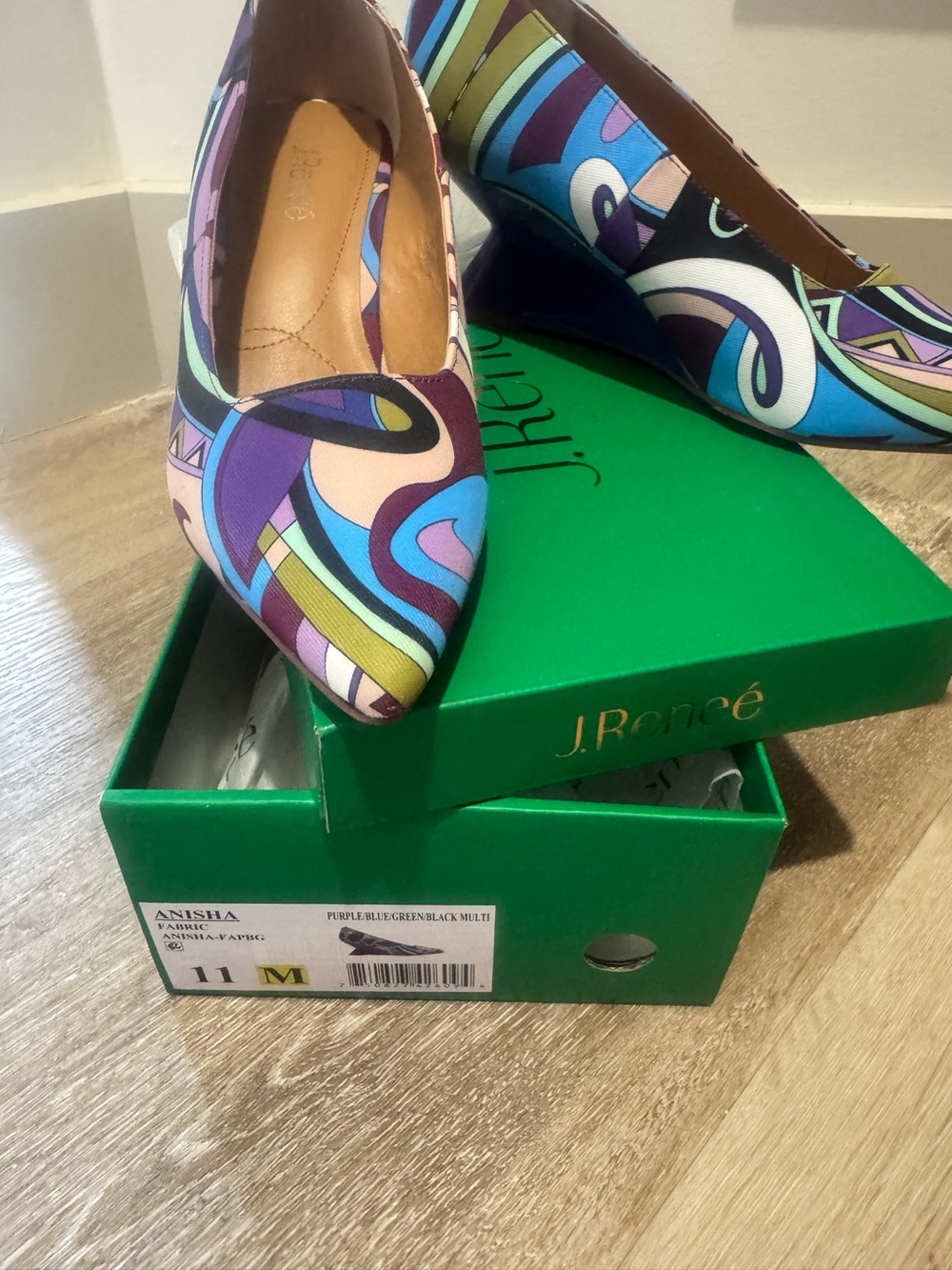 J.Reneé Anisha Pointed Toe Wedges in Purple Blue Green Multi
